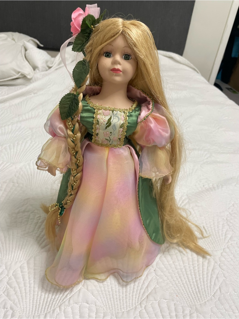 Classic Pink & Green Princess Doll - Porcelain Collectible